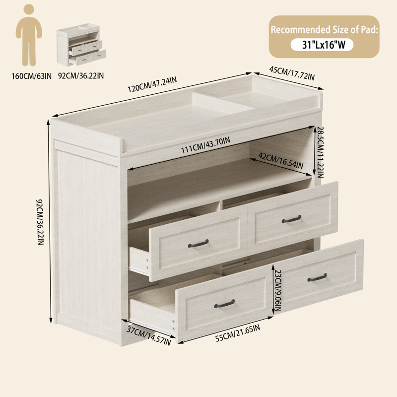 47.24'' Baby Changing Table Dresser with 4 Drawers