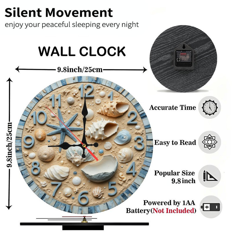 Horloge murale décor de plage coquillage mosaïque