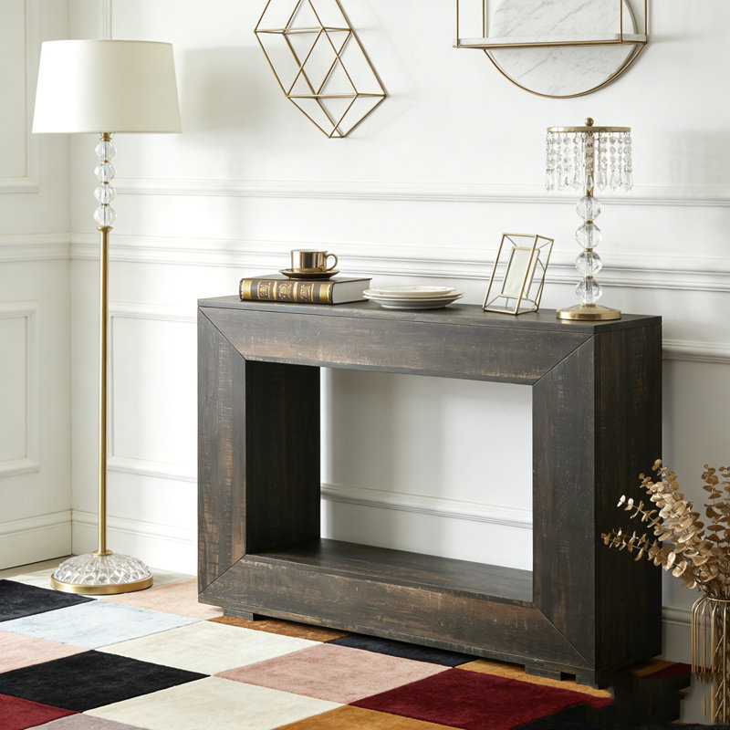 Farmhouse Rustic Wood Entryway Sofa Table with Storage, Dark Gray