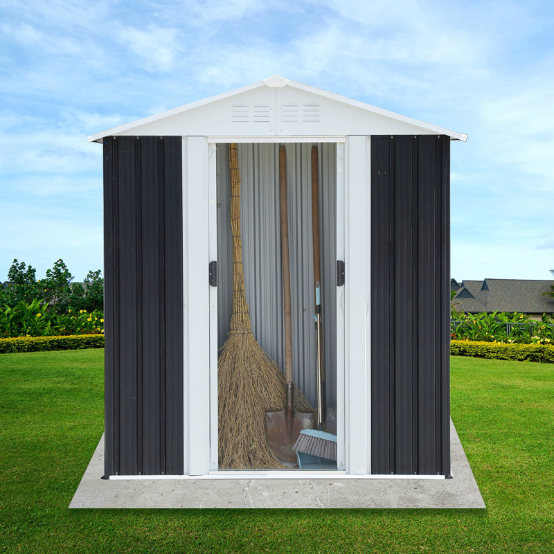 5X3 Ft Grey Sliding Door Garden Shed For Outdoors Storage Apex Roof Design, Black, 70.7" H x 70.5" W x 49.8" D