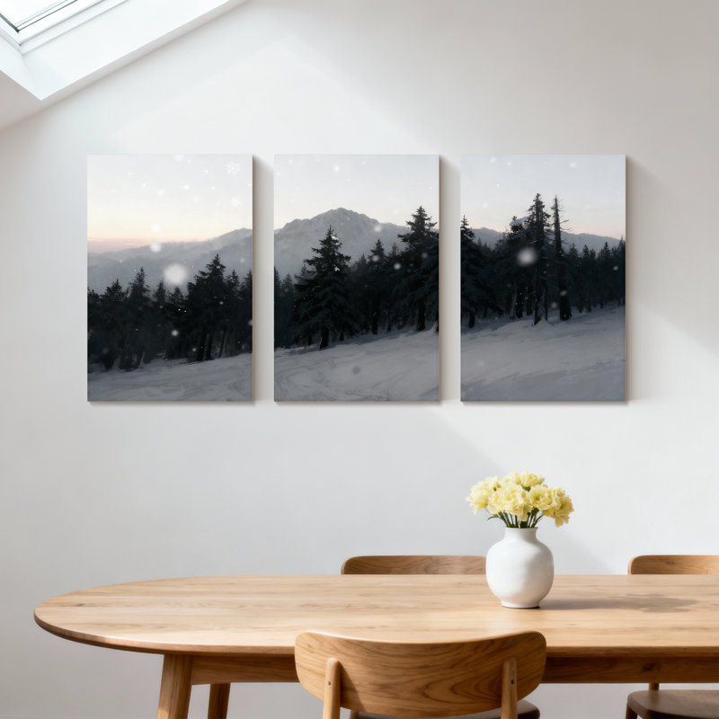 Winter forest Winter Forest Snowfall Mountain Landscape, ensemble de 3 reproductions d'art sur toile, H 30 po x l 60 po