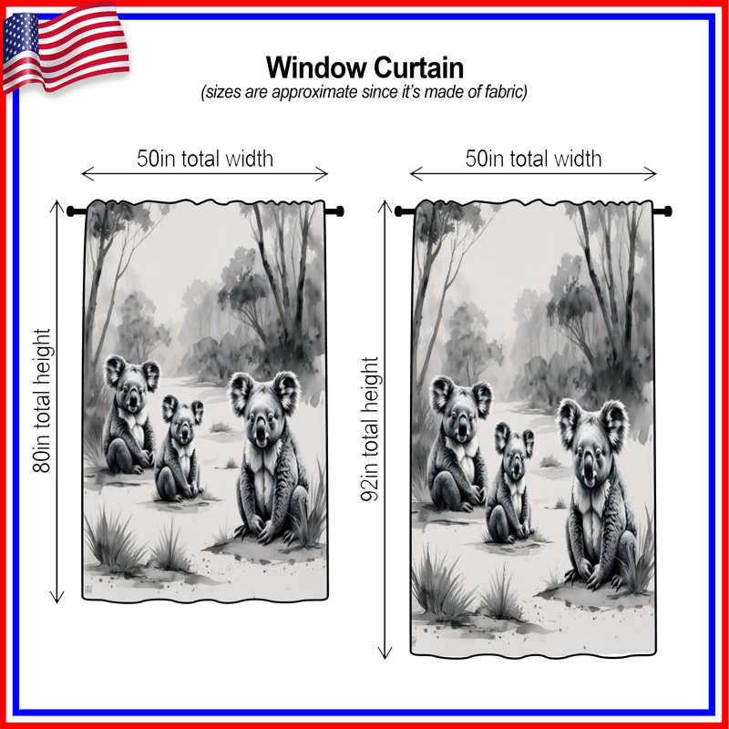Rideaux Koalas In Forest Landscape, 50 po x 92 po - 1 panneau, Transparent
