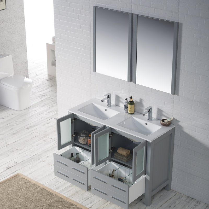 Mance 48'' Double Bathroom Vanity with Ceramic Top, Metal Gray
