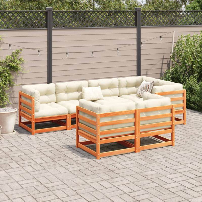  Ensemble de canapé de patio 7 pièces avec coussins bois de pin brun massif