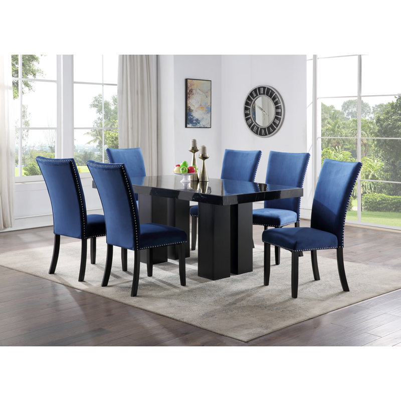 Chaise parsons en velours, Bleu
