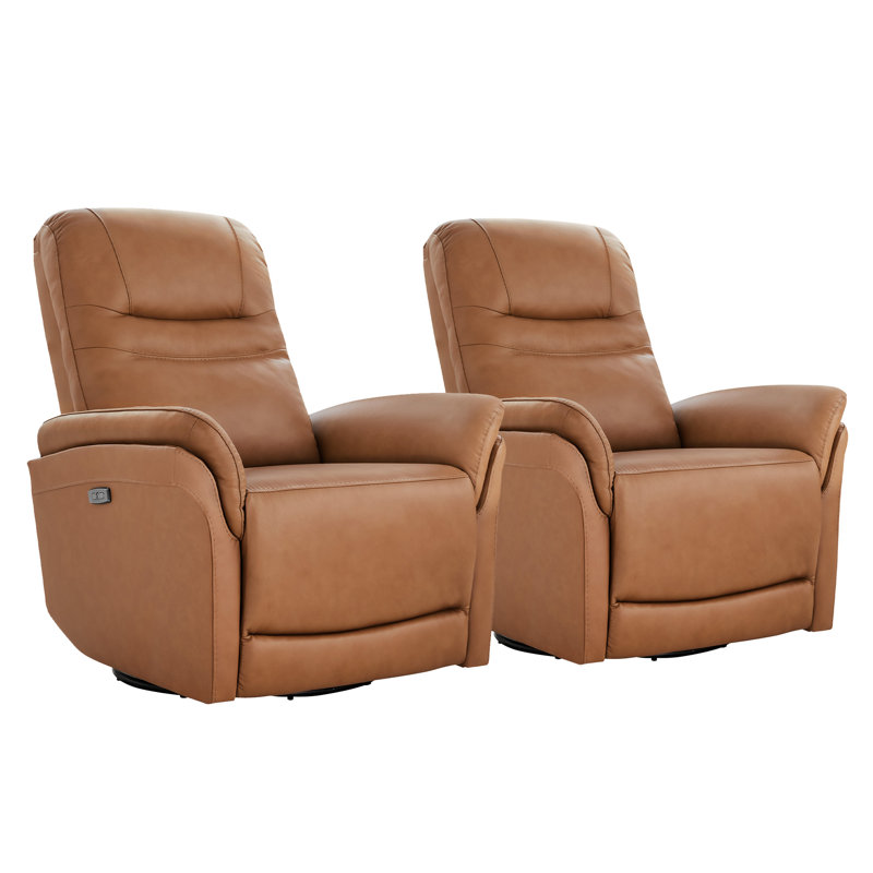 Fauteuil inclinable électrique pivotant en cuir véritable Avin Martina (ensemble de 2), Brun