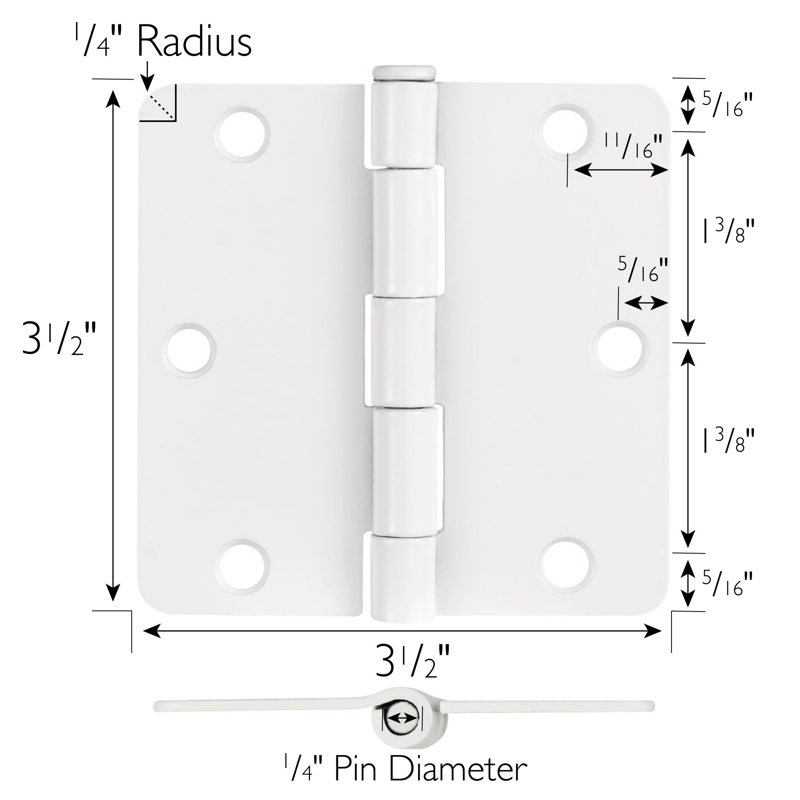 Charnières de porte H 3,5 po x l 3,5 po, Peinte en blanc