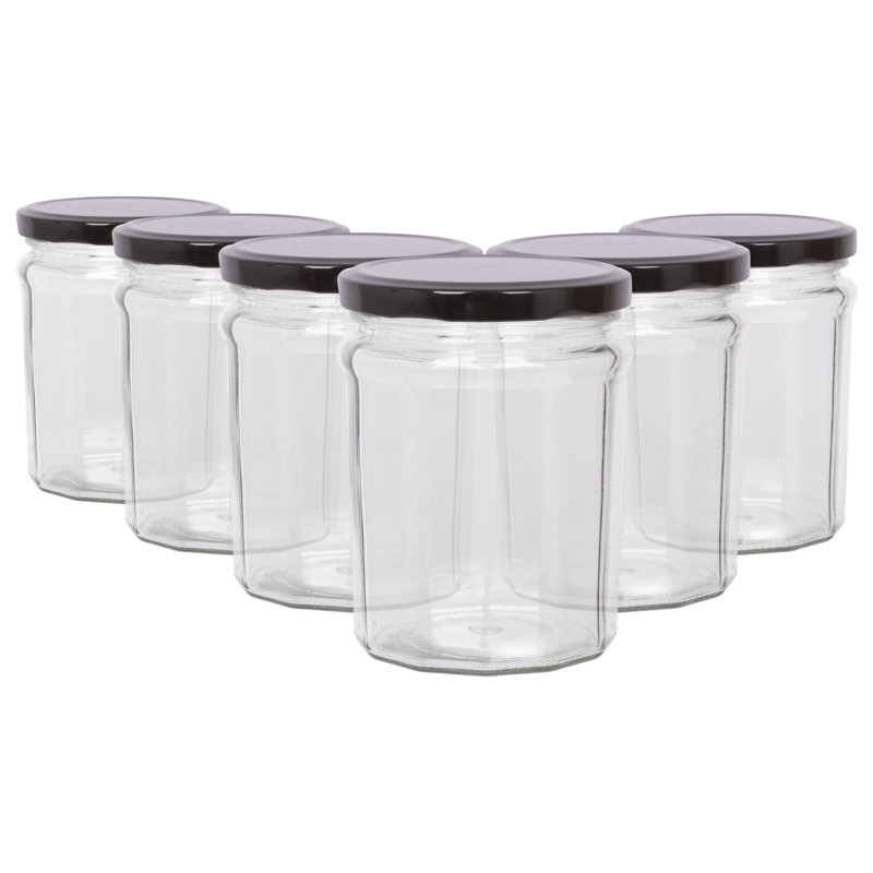 Glass Jar - Set of 6, Black, 380ml