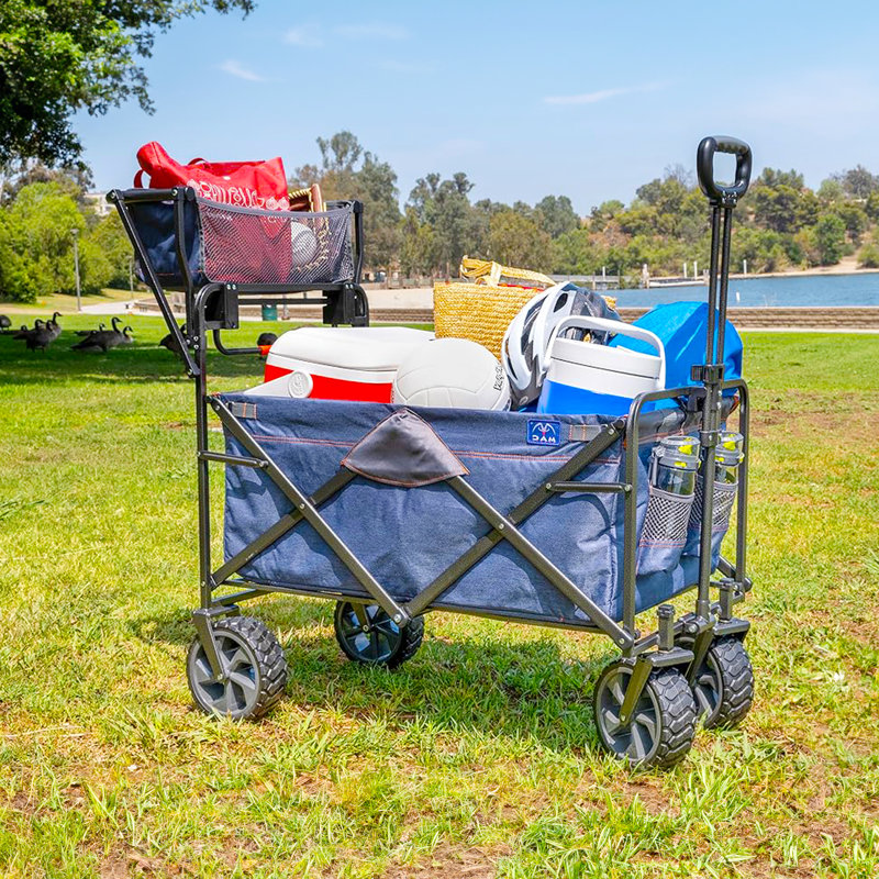 Blue Heavy-Duty Collapsible Push-Pull Utility Wagon