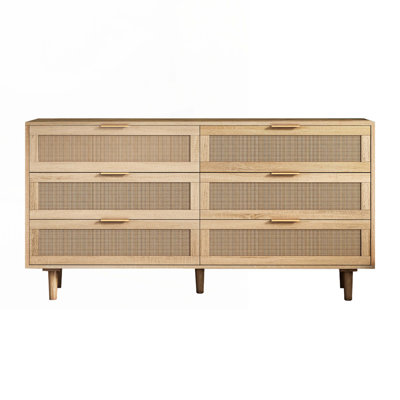 Rattan Storage Console Table with 6-Drawer