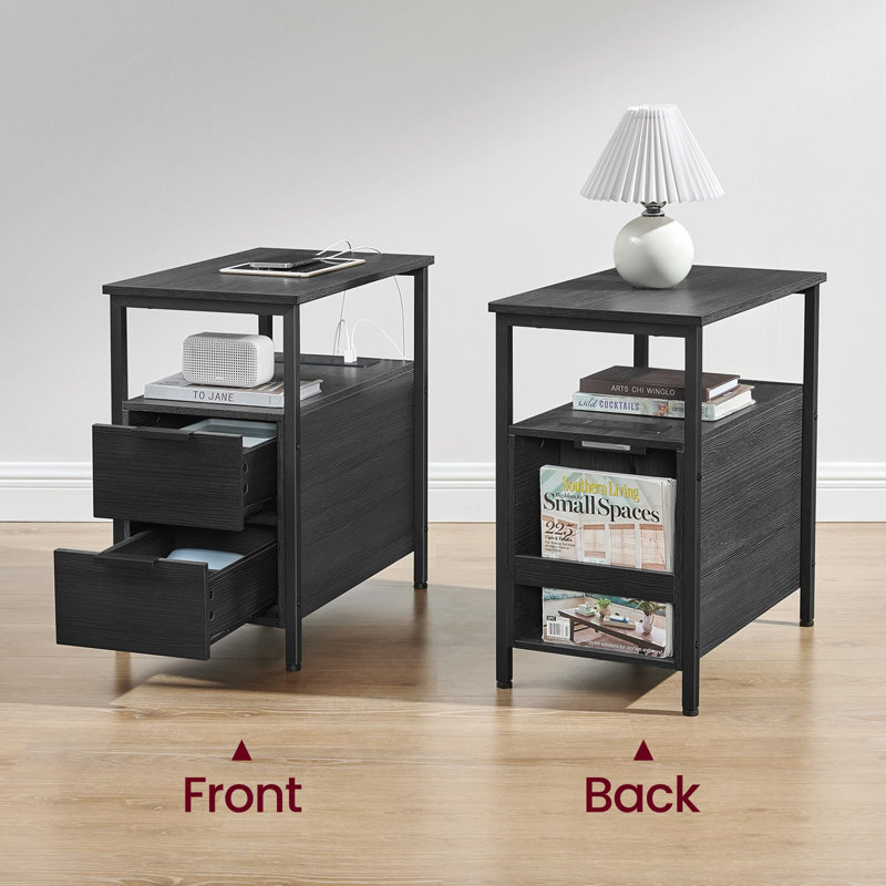 Annemiek 60cm W Metal Bedside Table, Gray