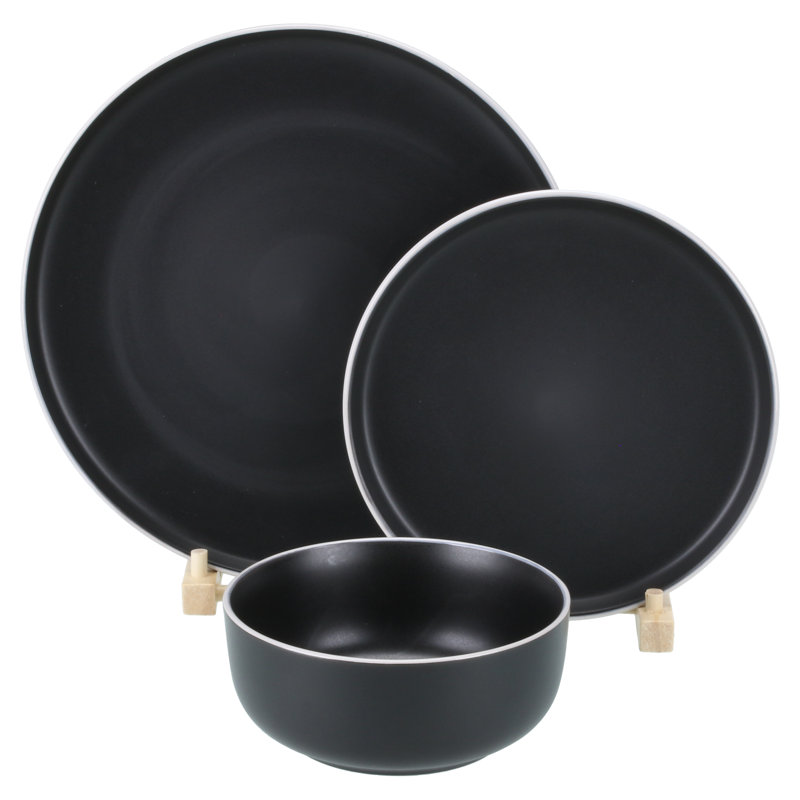 Black and White Ceramic Dinnerware Set for 4