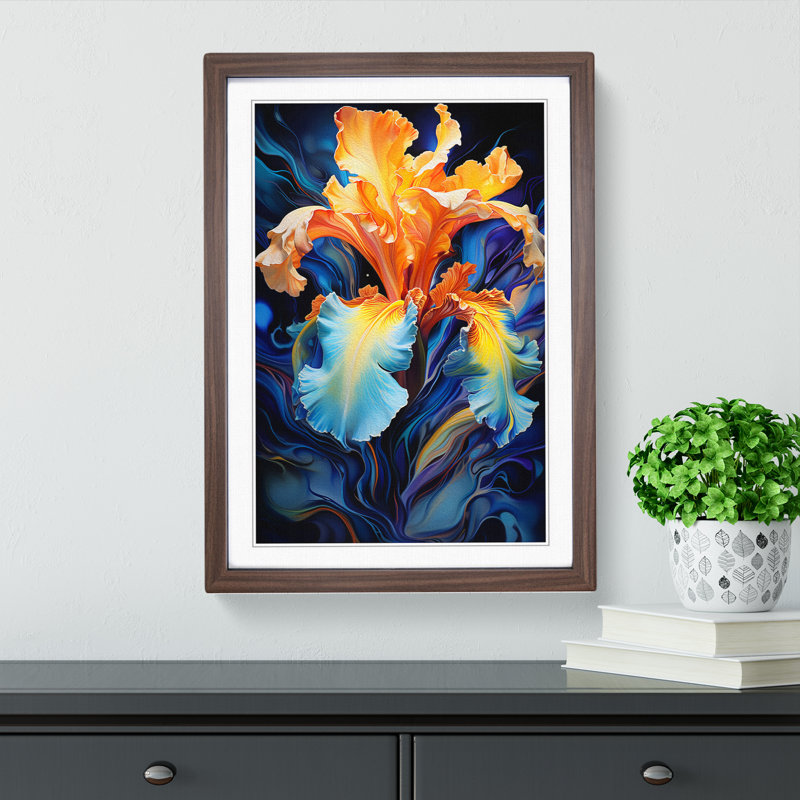 Iris Flower Symbolism - Single Picture Frame Print on Wood, 64cm H x 46cm W x 2cm D, Walnut Framed