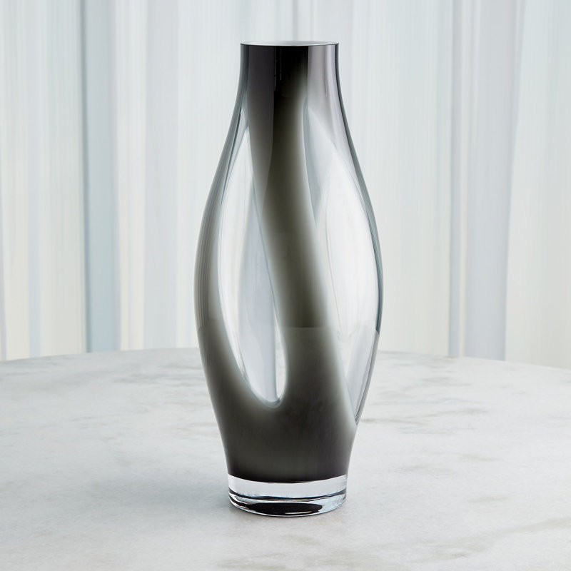Glass Table Vase, Gray, 19.75" H x 8.25" W x 8.25" D