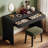 Abdulkareem 47 Inch Office Desk with 2 Storage Drawers, Curved Waterfall Modern Writing Desk, Minimalist Home Office Desk for Study, Black-990170430
