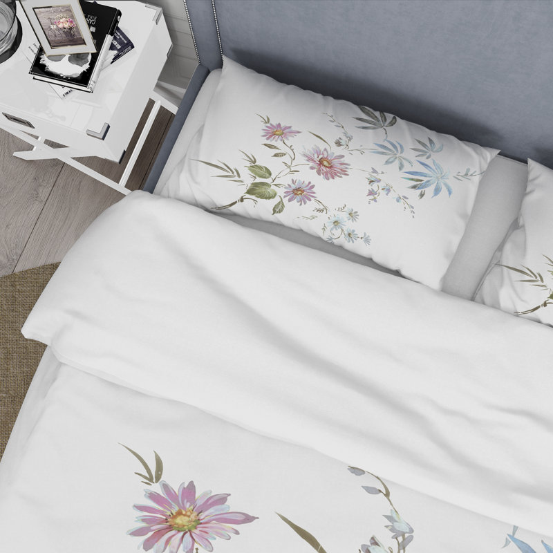 Bleu et rose Wildflowers I - Ensemble de housse de couette traditionnel - Microfibre de polyester