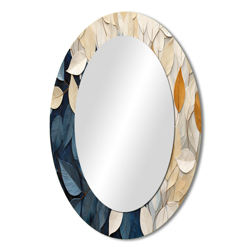 Miroir mural ovale beige et bleu, 36 po x 24 po