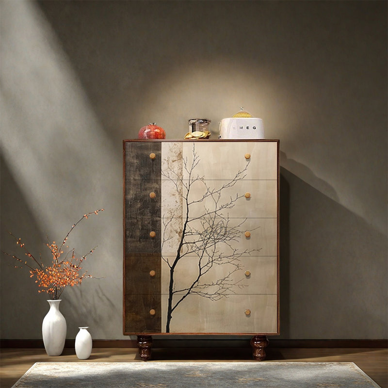 Armoire décorative en pin massif avec tiroirs, Noir