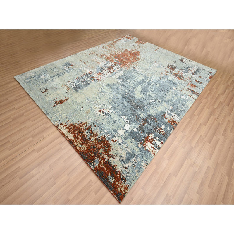 Tapis en laine noué à la main 8 pi x 10 pi rouge rouille à motif abstrait galaxie F22BD764E2984B7686F42FBCD9ED6D80