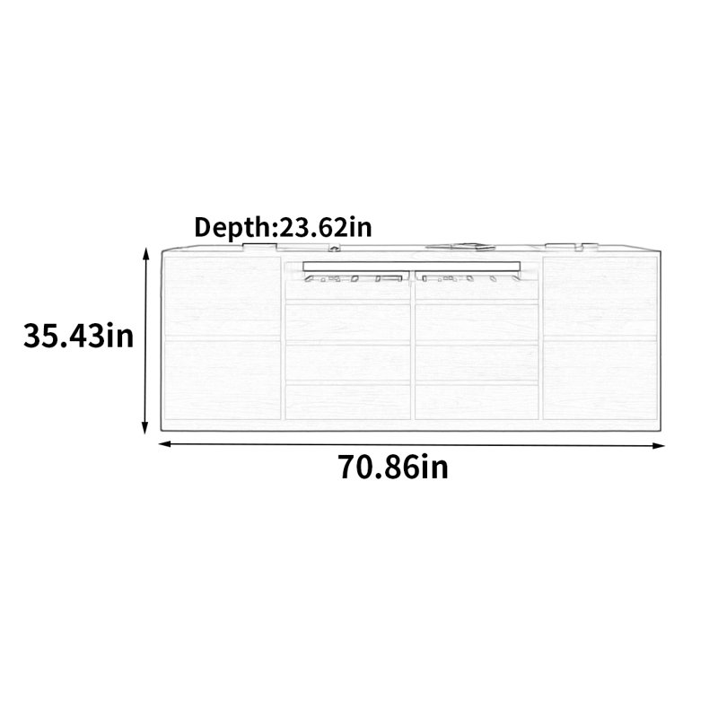 Vitrine moderne, H 35,43 po x l 70,86 po x P 23,62 po