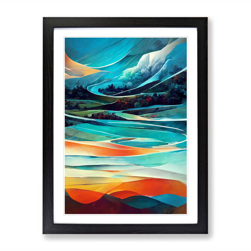 Meadow Landscape Abstract No.3 - Framed Print, 34cm H x 25cm W, Black