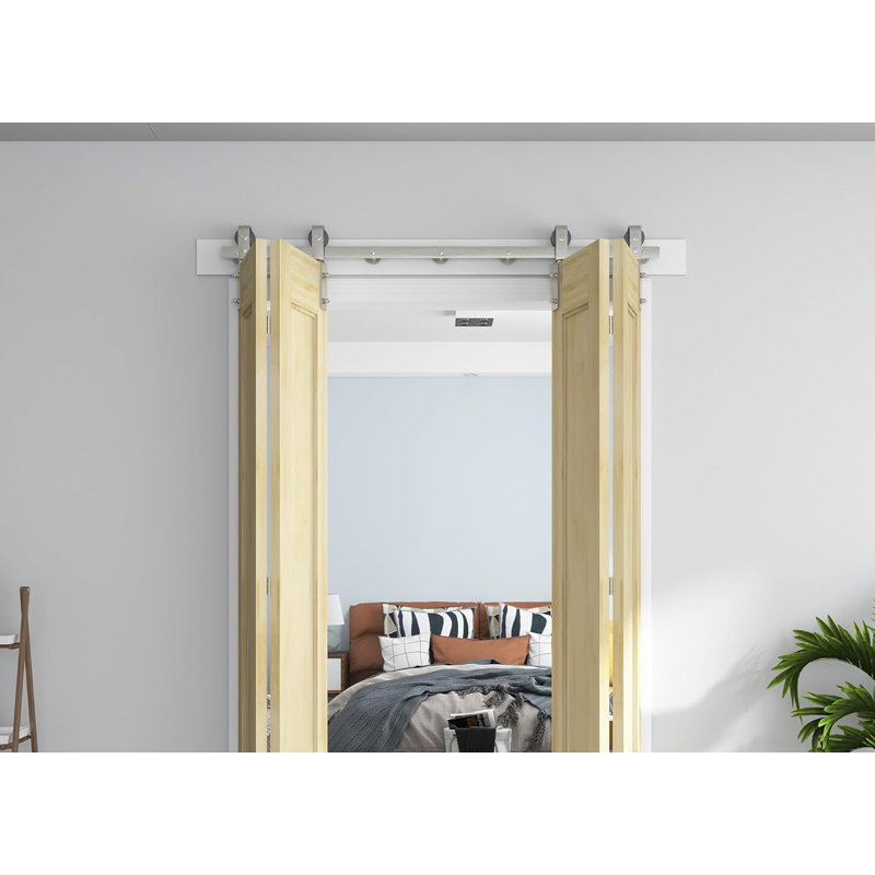 Ensemble de quincaillerie de porte de grange pliante en nickel brossé brossé (portes non incluses), 60"