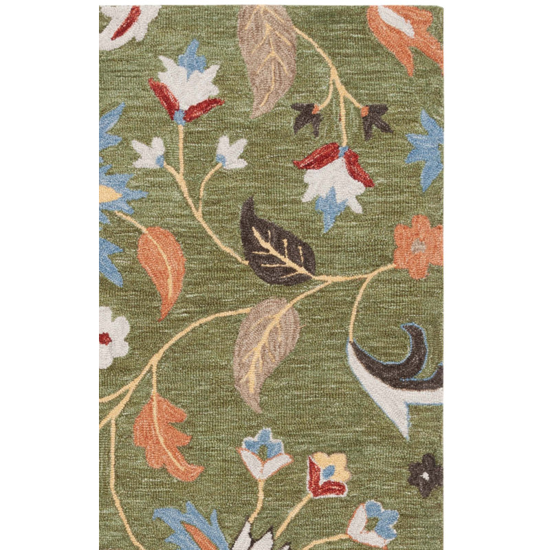 Jardin Handtufted Wool Cotton Floral Rug in Green/Blue, Rectangle 5" x 8"