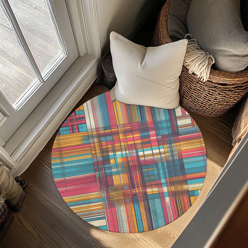 Tapis tressé à motifs écossais audacieux, Rond 5 pi
