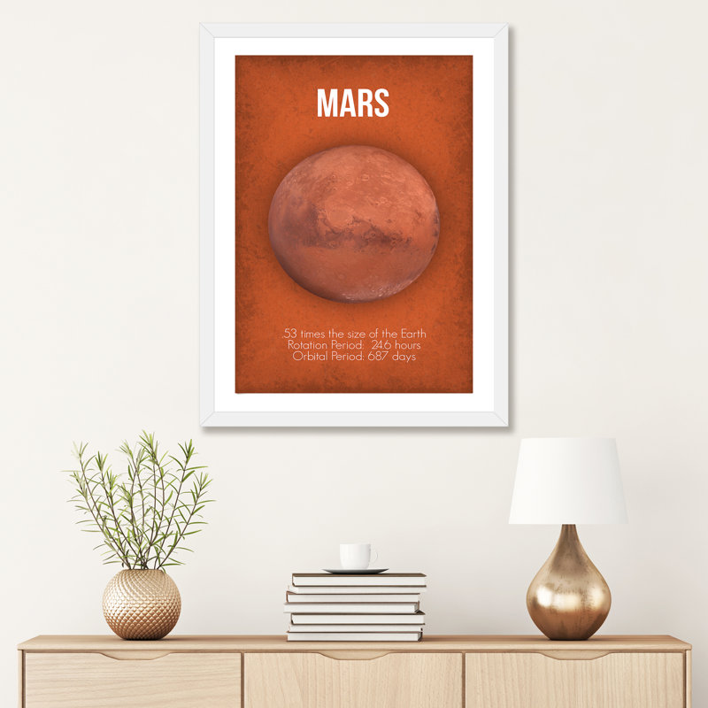 Décoration murale Mars pour enfants, H 24 po x l 16 po x P 1 po, Papier encadré blanc