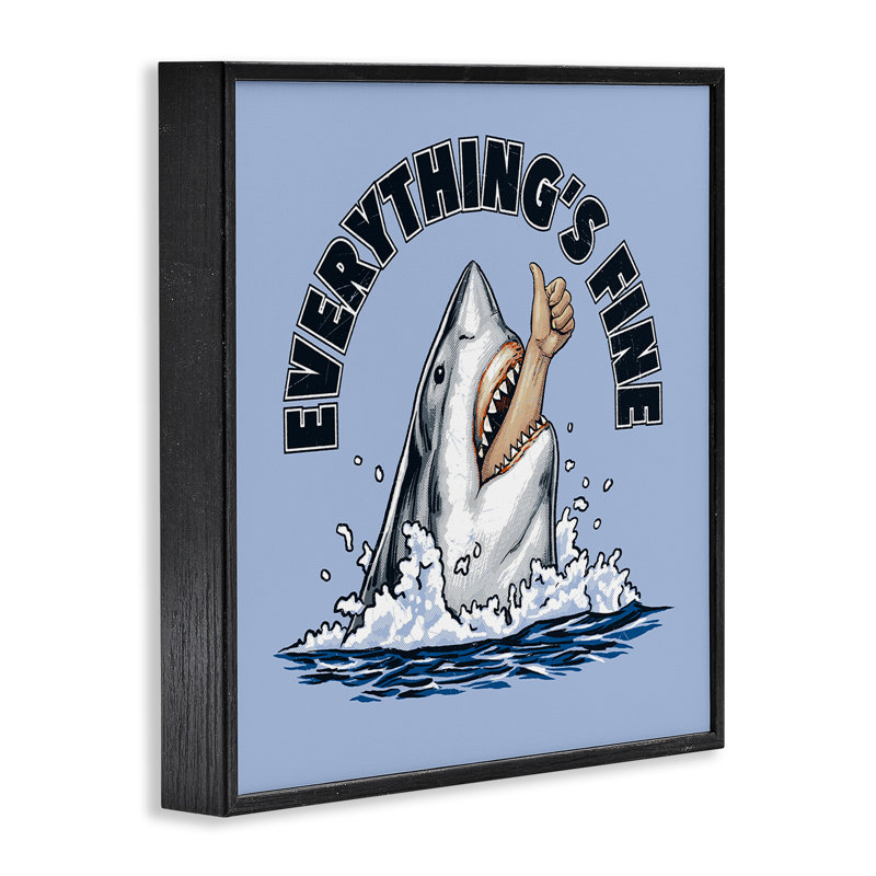 Everything's Fine Shark Bite Framed Giclee, design by Jedco Brands Inc., 12" H x 12" W, Midnight Black Framed Giclee