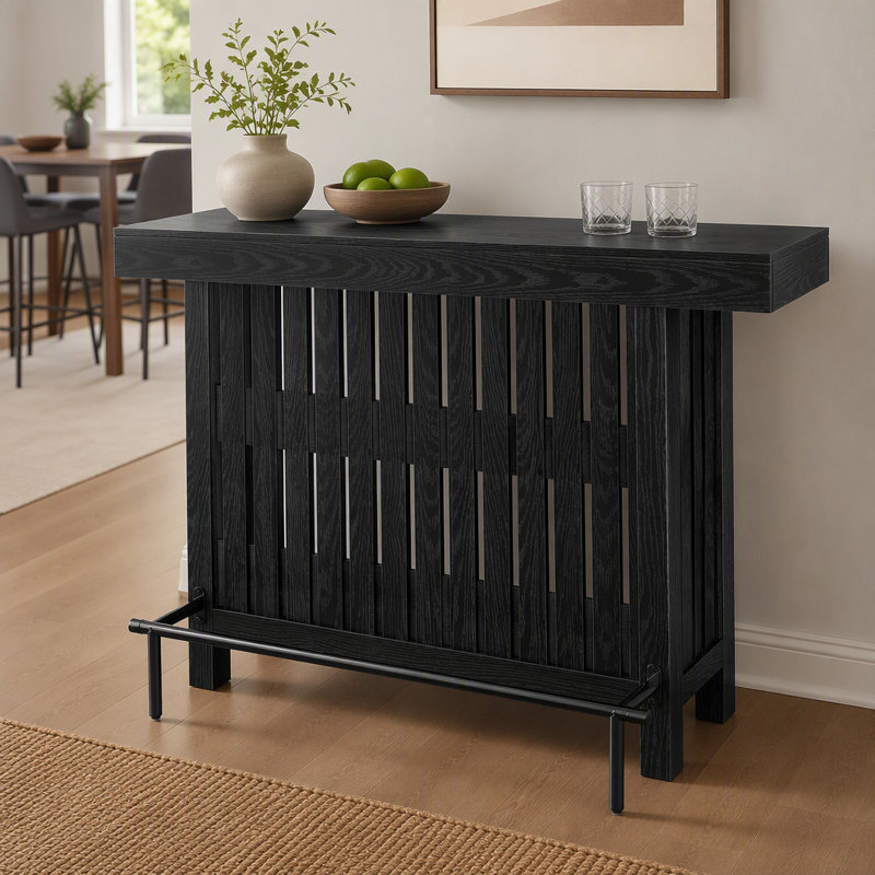 Table de bar à 2 niveaux avec repose-pieds, H 41,34 po x l 62,99 po x P 17,72 po, Noir