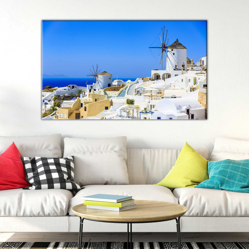 « santorini, grèce », reproduction de photo sur toile, H 36 po x l 60 po x P 1,5 po