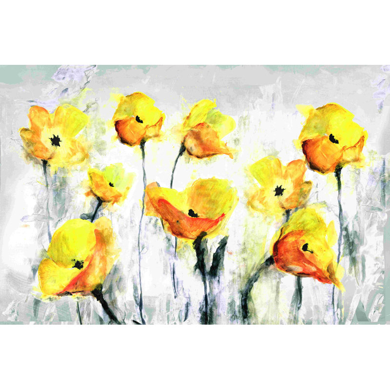 Fleurs jaunes et grises 2 - impression sur toile tendue, H 8 po x l 12 po