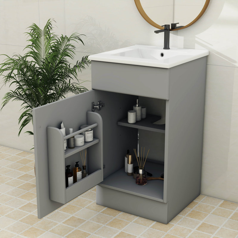 Meuble-lavabo compact de 18 po avec meuble-lavabo et tablette réglable, Gris