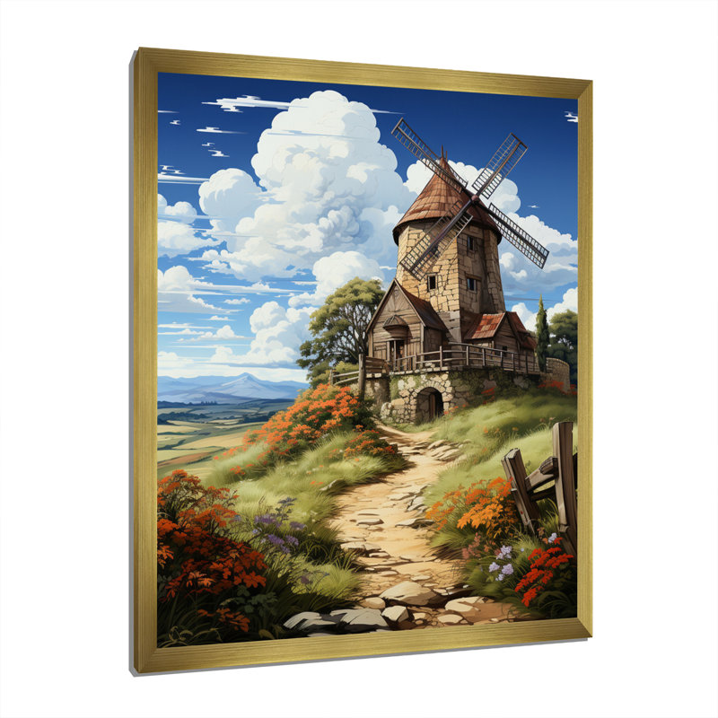 Countryside The Old Windmill II, reproduction d'art sur toile, H 44 po x l 34 po x P 1,5 po, Encadrement doré