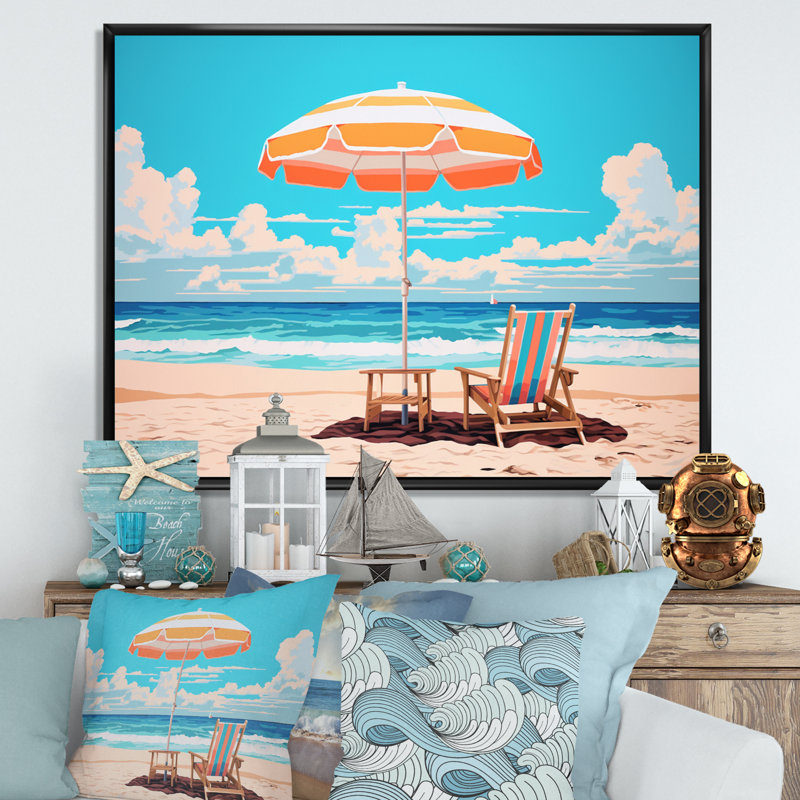 «Beach Chairs Dream I» sur toile, H 30 po x l 40 po x P 1,5 po, Cadre flottant noir