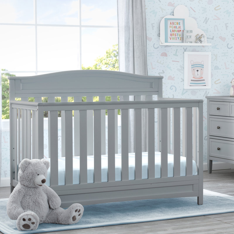 Gray Wooden 4-in-1 Convertible Crib with Adjustable Mattress Support