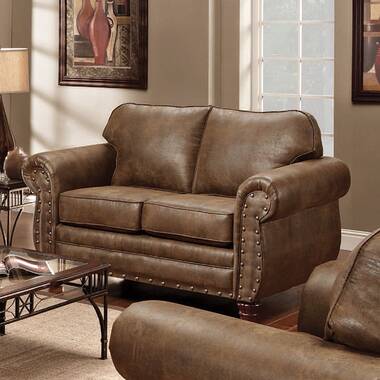 Mehmud 64 Genuine Leather Rolled Arm Loveseat Charlton Home Fabric: Camel