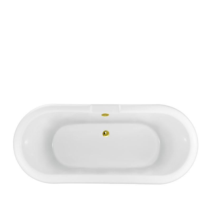 67" Streamline Clawfoot Soaking Acrylic Bathtub With Drain, Clawfeet, and Bamboo Tray, Polished Gold, Polished Gold