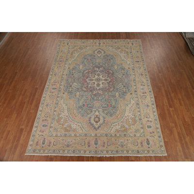 Light Blue Medallion Wool  Traditional Area Rug 8x11