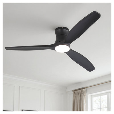 Ventilateur de plafond noir mat de 52 pouces avec pales en bois massif, moteur à courant continu silencieux, lumière DEL intégrée et télécommande