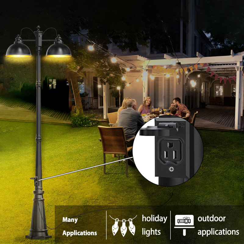 Outdoor Lamp Post Light With Built-In Outlet, Dusk-To-Dawn Sensor, E26 Socket