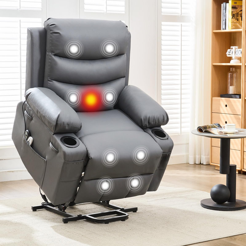 34.7" Oversize Electric Power Lift Recliner with Heat and Massage, Stand Assist Linen Recliner for Elderly, Gray