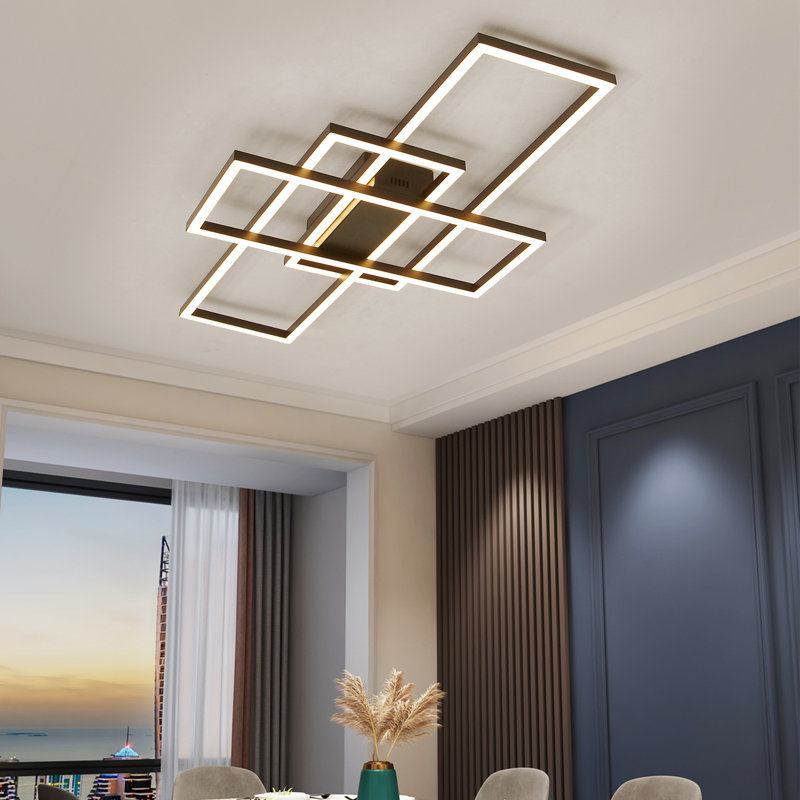 Modern Ceiling Light LED Black Rectangle Flush Mount Remote Dimmable, 3.5" H x 42.1" L x 24.4" W