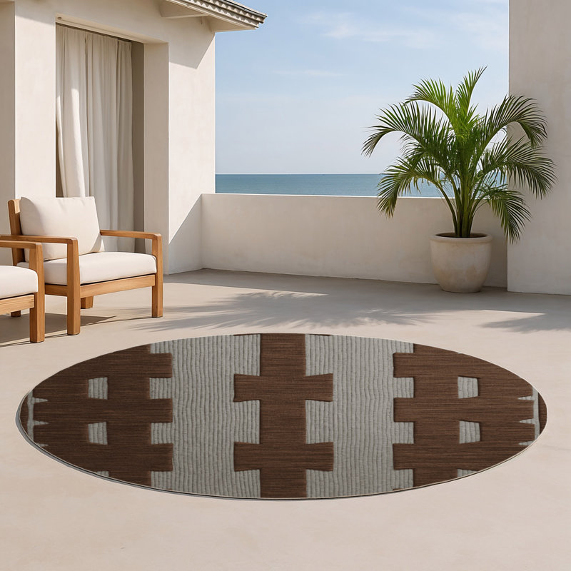 Tapis noir intérieur et extérieur Trellis, Rond 5 pi