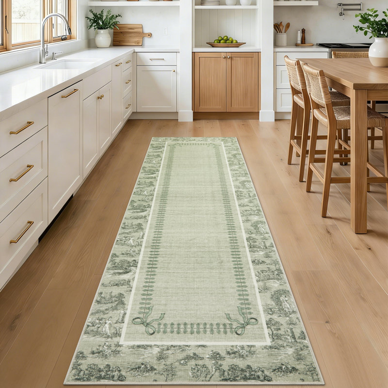 Tapis Toile de Jouy lavable à la machine – Tapis à motif champêtre français, ultra doux, antidérapant et ne peluche pas