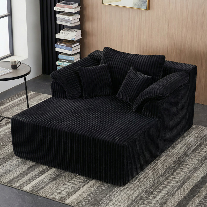 Chaise longue noire confortable, siège en mousse surdimensionné pour les salons
