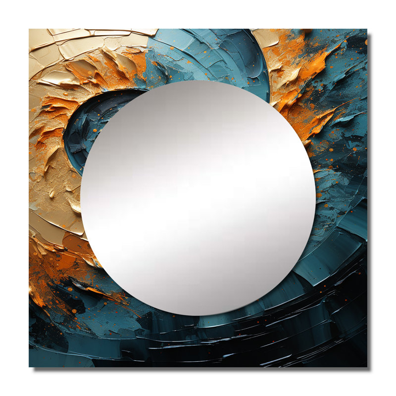Hamlen - art de miroir carré en spirale abstraite et miroirs dorés, 23 po x 23 po