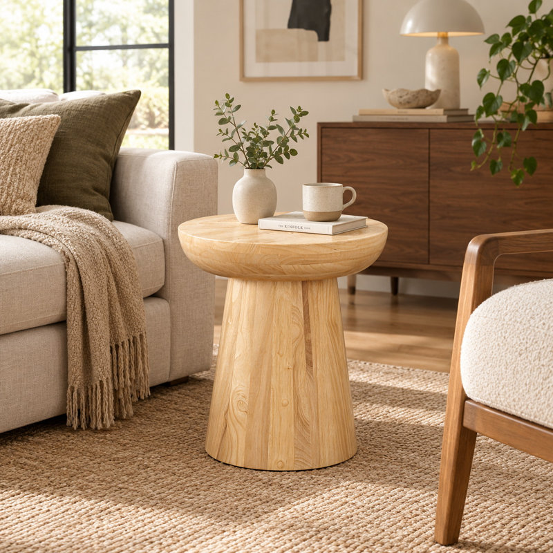 Solid Wood Top Solid Round Side Table Set
