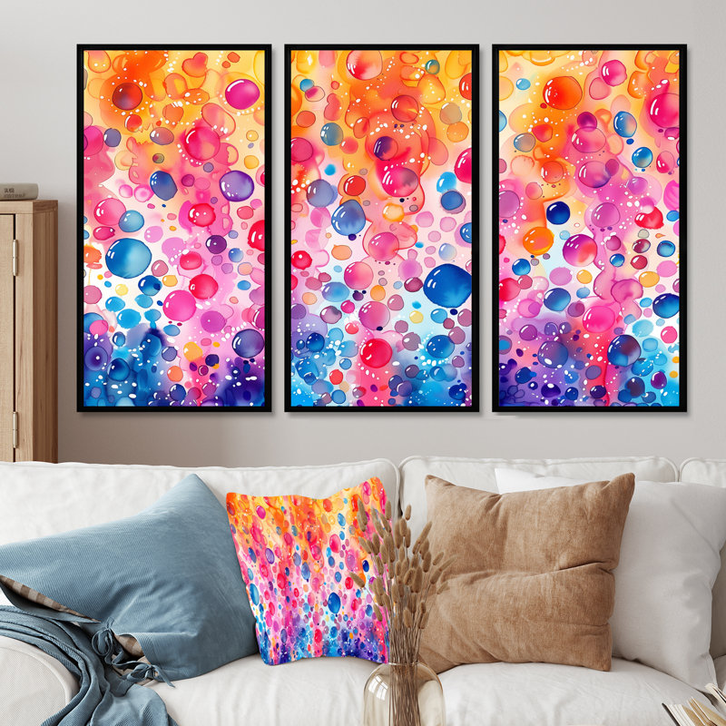 «Pink Blue Aquariums Bubbles I» - Ensemble de décorations murales aquariums, H 40 po x l 60 po x P 1 po